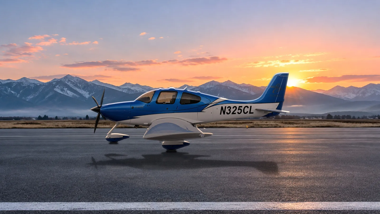 N325CL on a mountain runway at sunrise